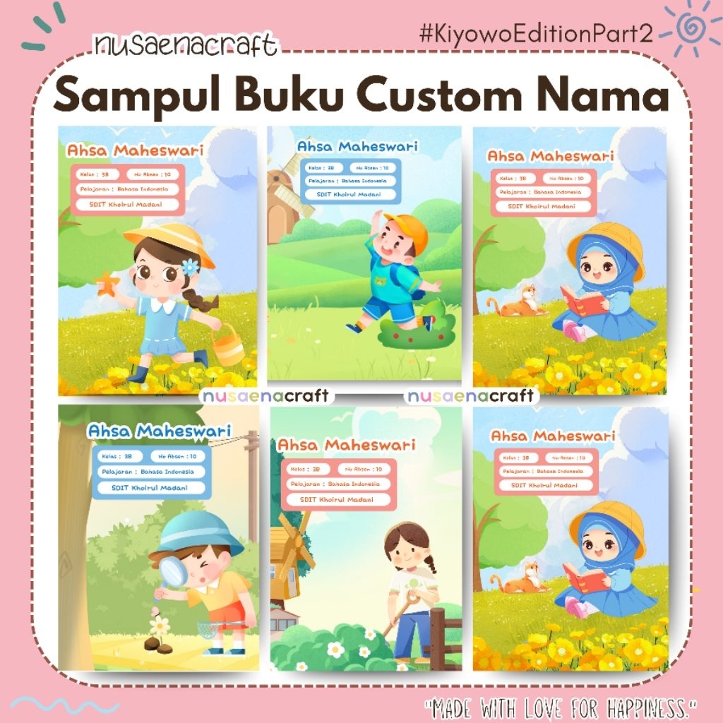 

nusaena craft - Sampul Buku Custom Nama NEW DESIGN FULL COLOR isi 10 #KiyowoEdition2