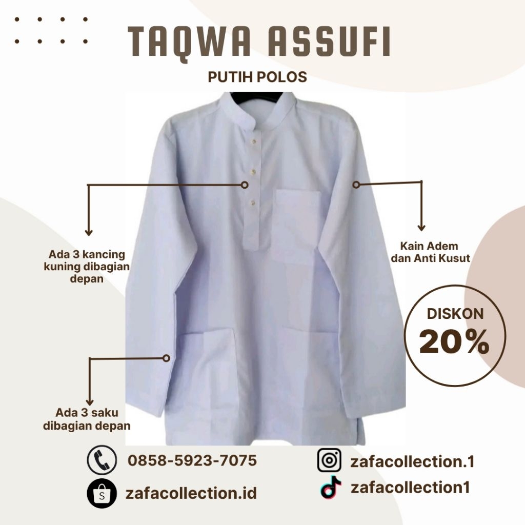 Baju Muslim Assufi/Taqwa Assufi/Taqwa Putih Murah/Koko Putih/Taqwa Putih/Baju Putih/Baju Muslim/Taqw