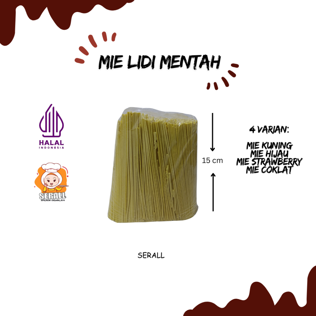 

SERALL Mie Lidi Mentah 1KG tanpa rasa ukuran 15 cm