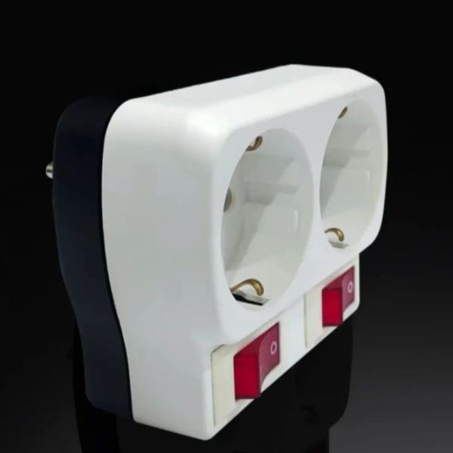 TUSUK KONTAK 1  DAN 2 CABANG DENGAN ARDE SAKLAR DAN LAMPU / STEKER T STOP KONTAK + SAKLAR ISI 1 DAN 