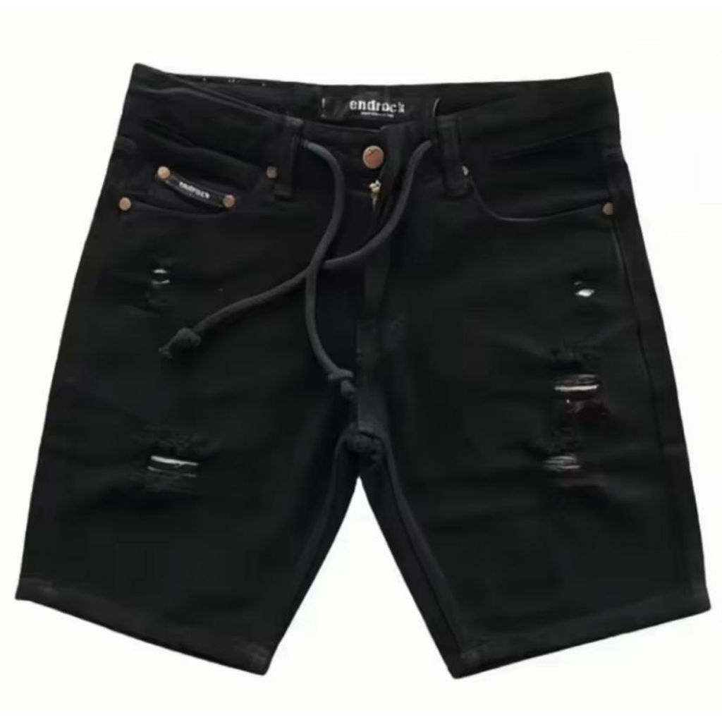 celana pendek jeans sobek hitam~jeans sobek hitam pria