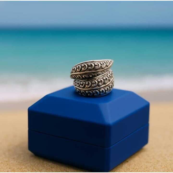 Cincin Perak Murni .925 Ukiran Etnik Unisex – Handmade Silver Ring Vintage Size 18