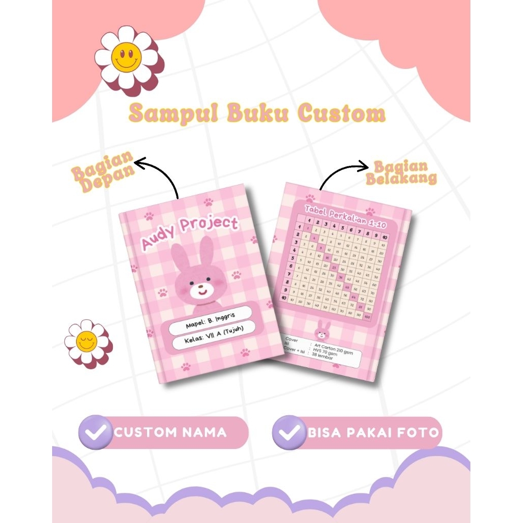 

(10 Pcs) Sampul Buku Aestetik Costum Nama 'Audy Printing'