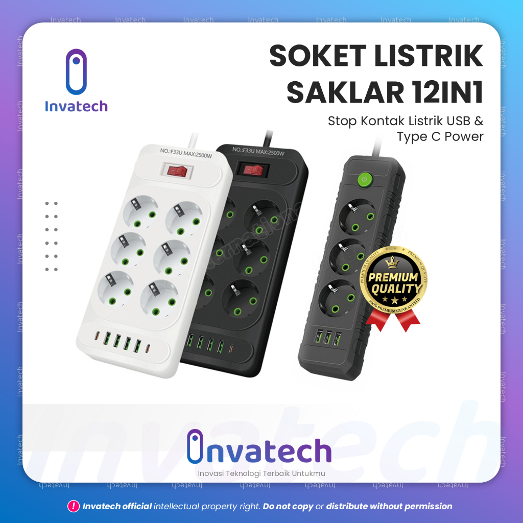 Soket Listrik USB Type C Stop Kontak 12 in 1 Kubus Stop Kontak Kabel Colokan Listrik Lubang Kabel Ek