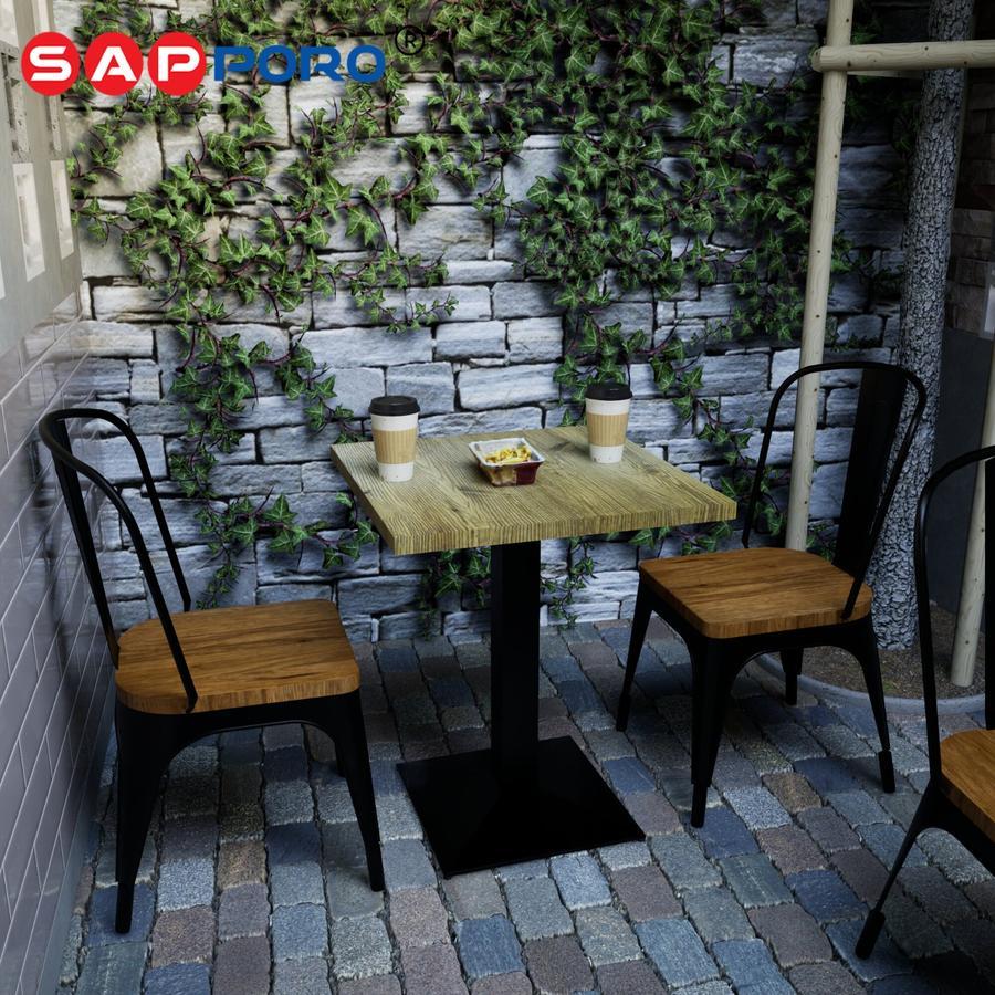SAPPORO KVAM - Meja & Kursi Makan Tolix Cafe Resto Rangka Besi Dudukan Kayu