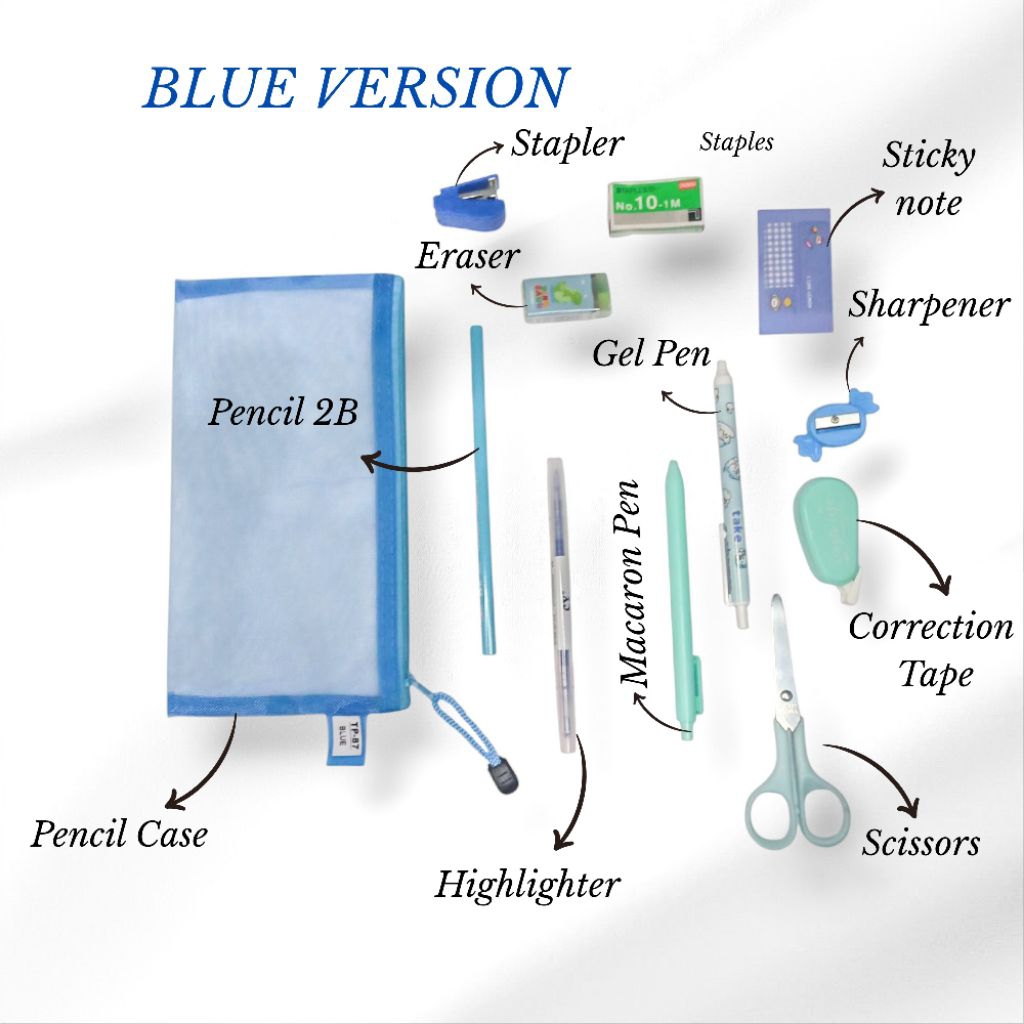 

Set alat tulis lengkap 11 in 1 warna biru/ hadiah teman, sahabat atau pacar /colored kits/gift/set stationary