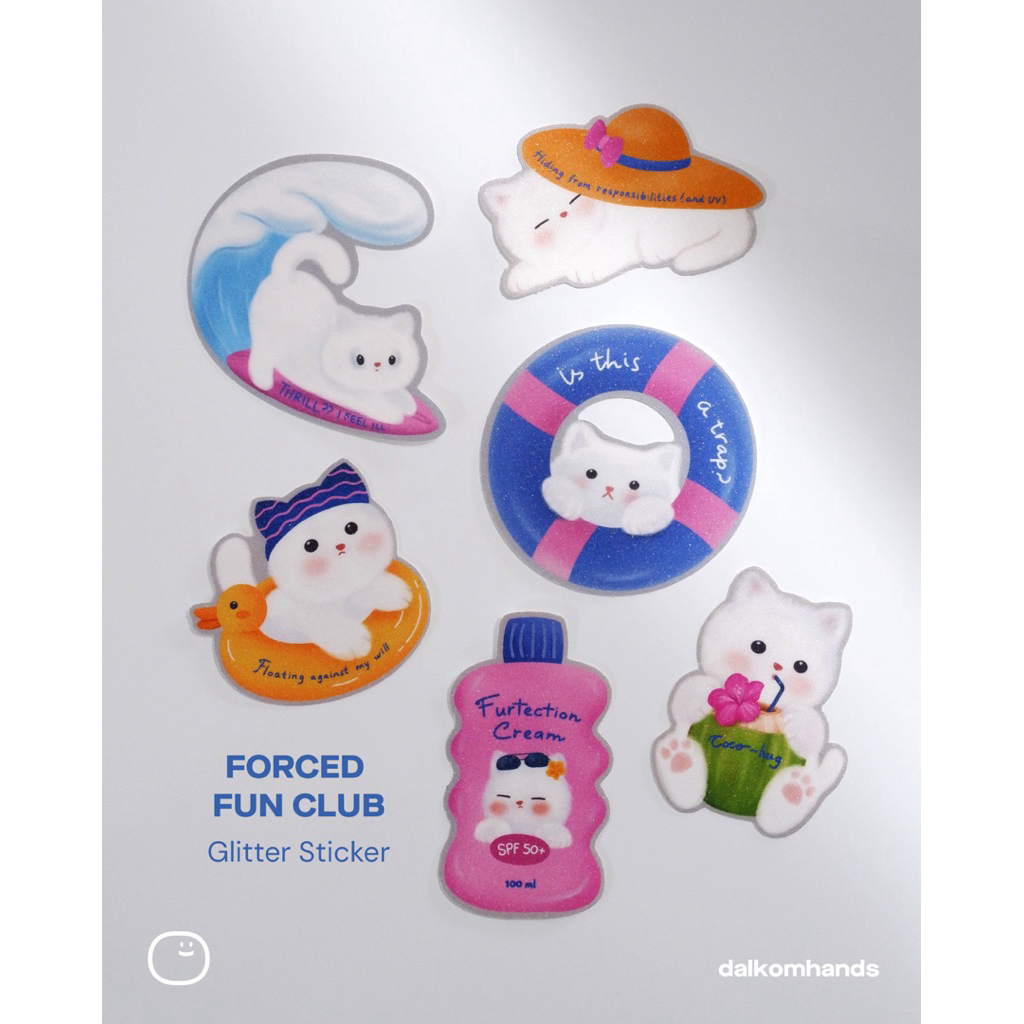 

Stiker Glitter Diecut Forced Fun Club - Stiker Kucing Pantai Beach Cat Lucu by Dalkomhands