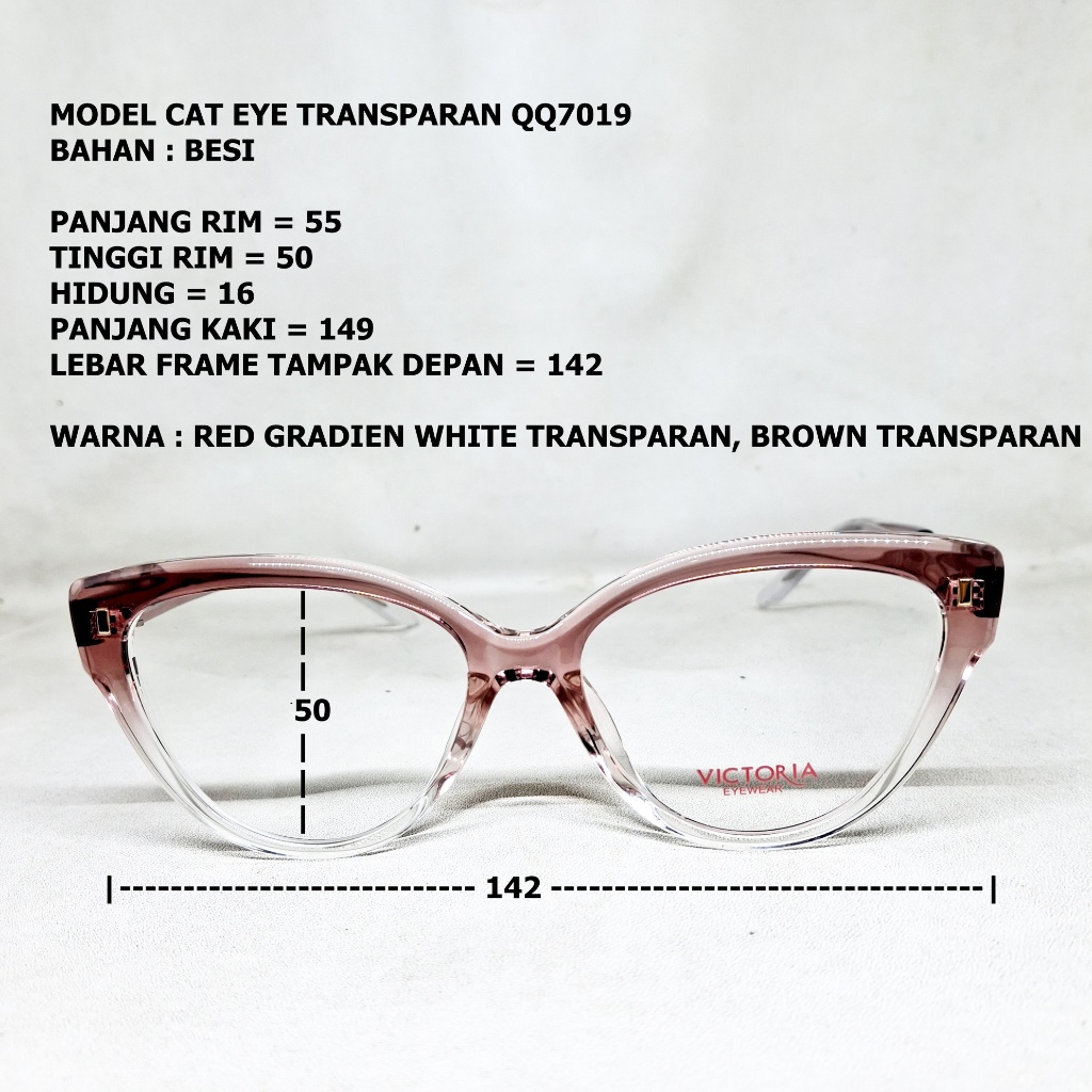 FRAME KACAMATA QQ7019 CAT EYE CEWEK TRANSPARAN MUKA SEDANG BESAR