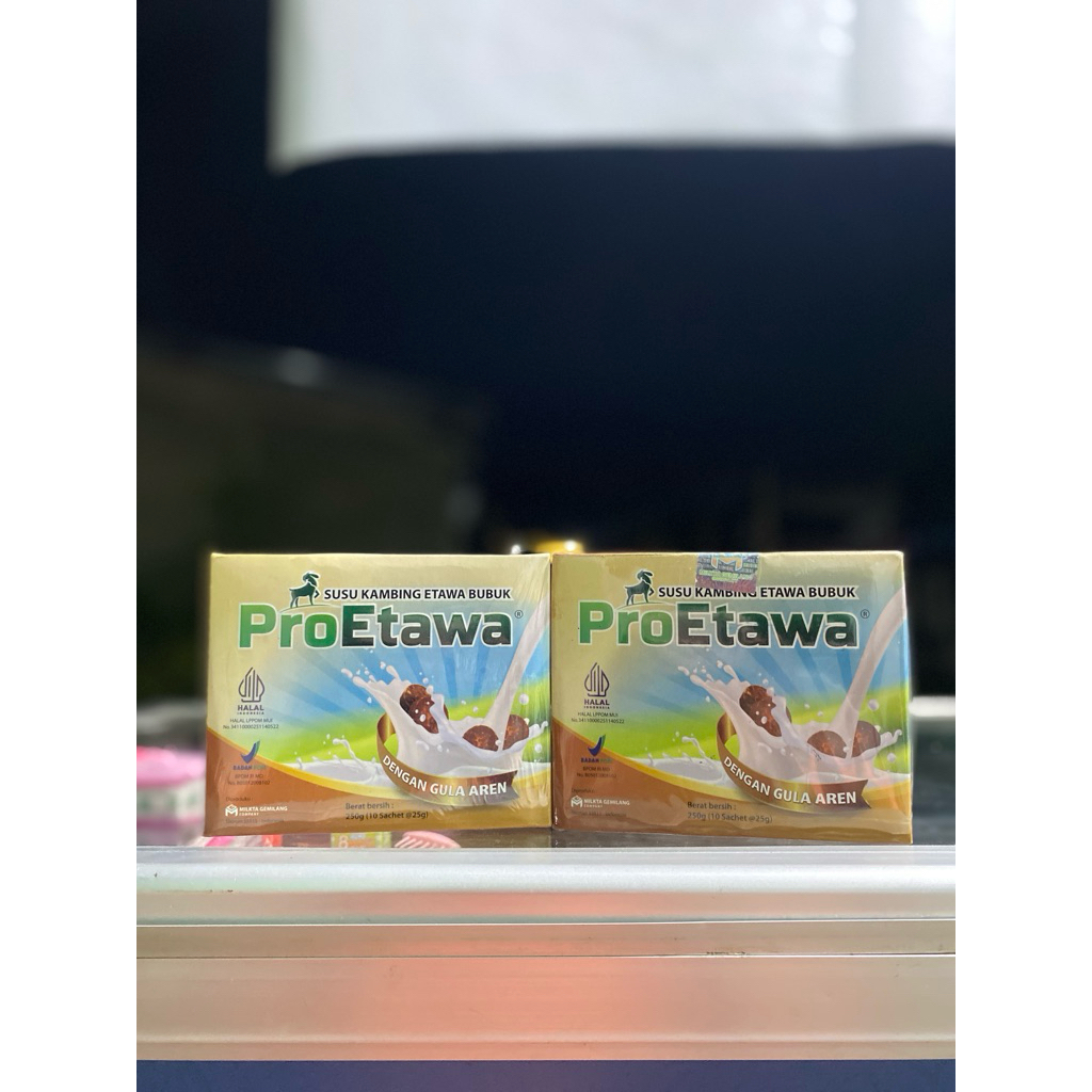 

PROETAWA SUSU KAMBING BUBUK ETAWA PREMIUM DENGAN GULA AREN 1 BOX ISI 10 SACHET