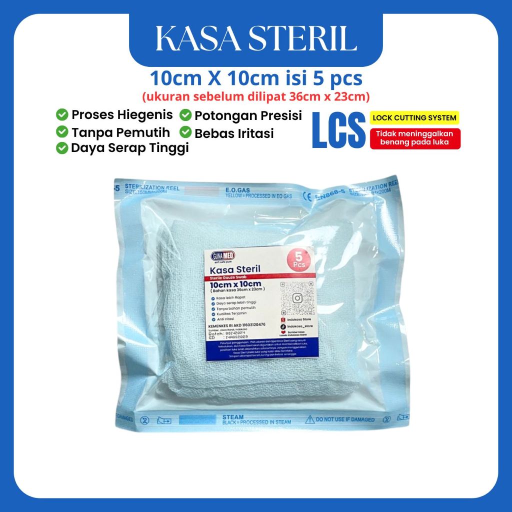KASA STERIL 10CM X 10CM ISI 5 PCS Gunamed Kain Kasa Perban Luka Kassa Steril Untuk Luka Operasi