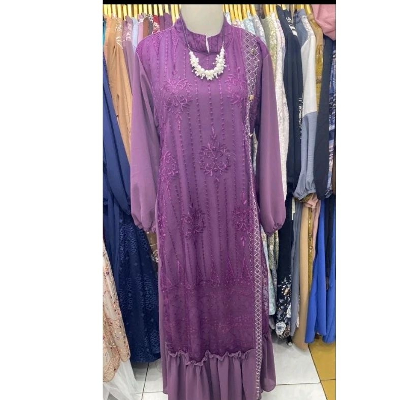 Gamis brokat syar’i Gamis brokat kombinasi polos Gamis pesta brokat Gamis bordir modern Gamis brukat