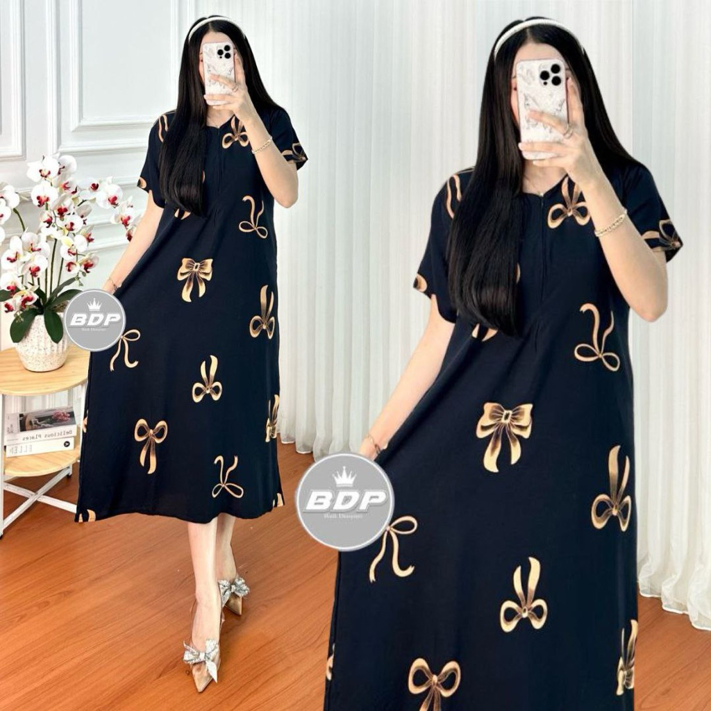 Daster Rayon Wanita Santai Harian Virall Motif Pitaloka Lengan Pendek Busui Resleting Depan Bumil Da