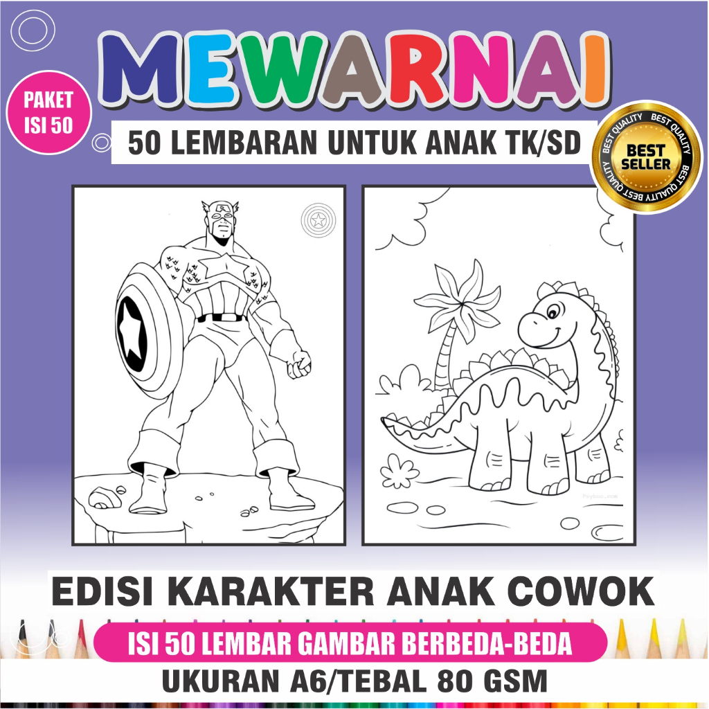 

Edisi Anak Cowok - Kertas mewarnai isi 50 lembar A6 / Lembar mewarnai anak TK/ Buku mewarnai/ Buku gambar