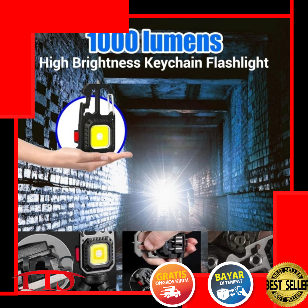 EDC Lampu Senter LED Gantungan Multifungsi COB Tripod Outdoor 6 Mode 1000 Lumen Recharge Type C