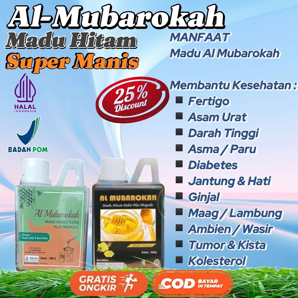 Madu Hitam Pahit Al - Mubarokah, untuk Kesehatan jantung, Liver, Ginjal, Diabetes, Alergi Batuk Mena