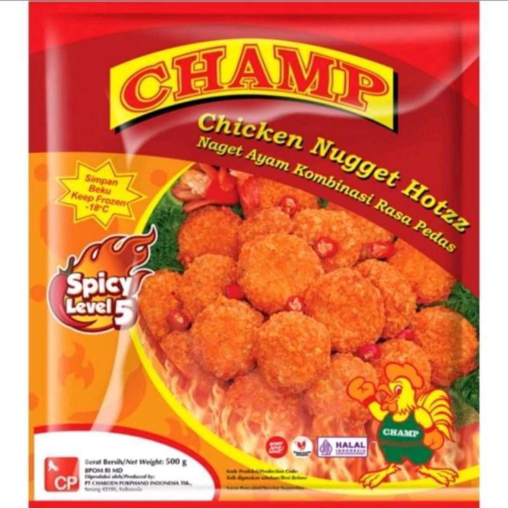 

CHAMP Chicken Nugget HOTZZ 450GR – Nugget Ayam Pedas Renyah | Frozen Food Halal Siap Goreng