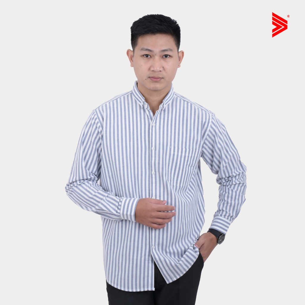 Tiagan99 Kemeja Baju Salur Stripe Hem Pria Wanita Lengan Panjang Motif Garis Garis Unisex Katun