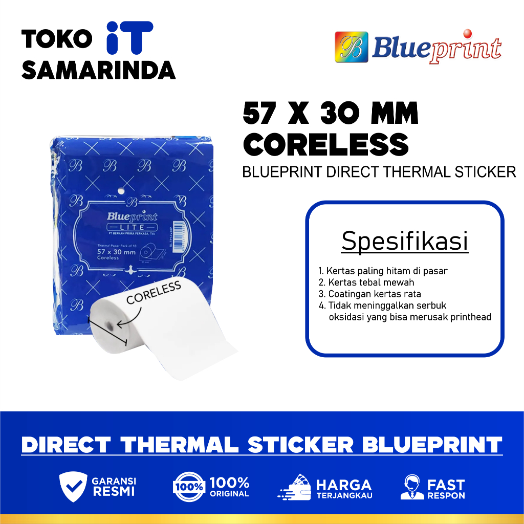 

Kertas Struk / Kertas Kasir / Kertas Thermal BLUEPRINT Lite 57x30 mm