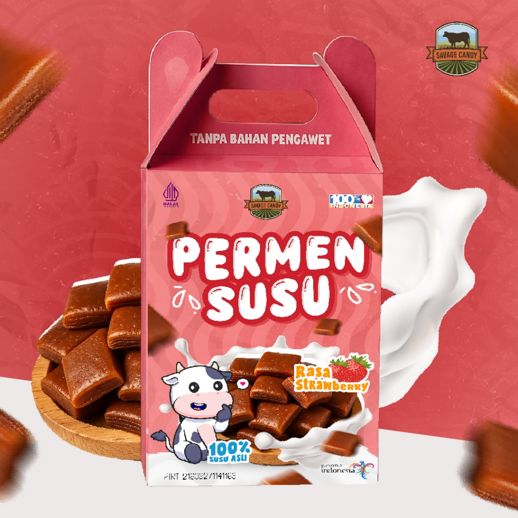 

SAVAGE CANDY (Strawberry)/Permen Susu Lembang/Oleh-Oleh Lembang | 100% Susu Asli | Tanpa Bahan Pengawet