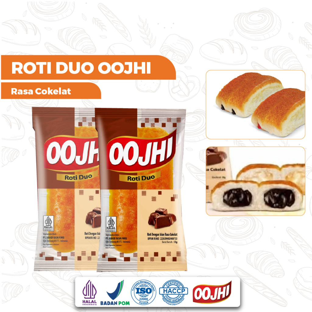 

Roti OOJHI Roti Duo Dengan Isian Rasa Coklat 1 Dus Isi 60pcs