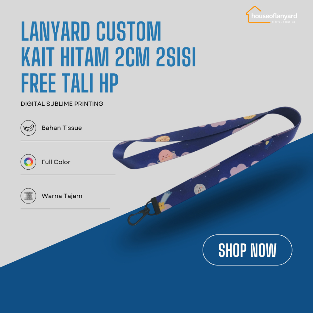

Lanyard Custom SATUAN FREE TALI HP Kait Hitam Cetak Tali Name Tag Full Print Bahan Tissue Desain Bebas 2cm