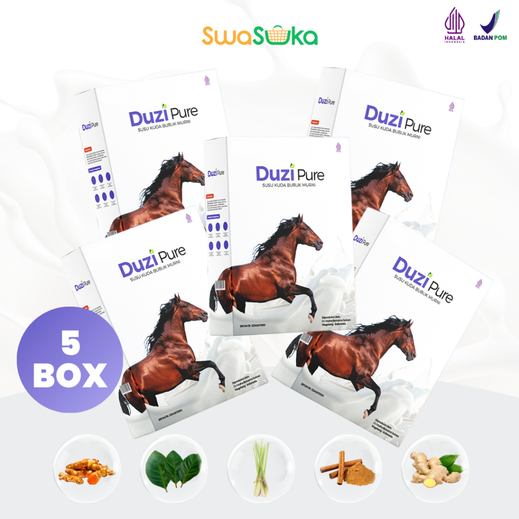 

Duzi Pure Paket 5 Box Susu Kuda Liar Lombok Bubuk Mengobati Sesak Nafas Paru-Paru 200 Gram