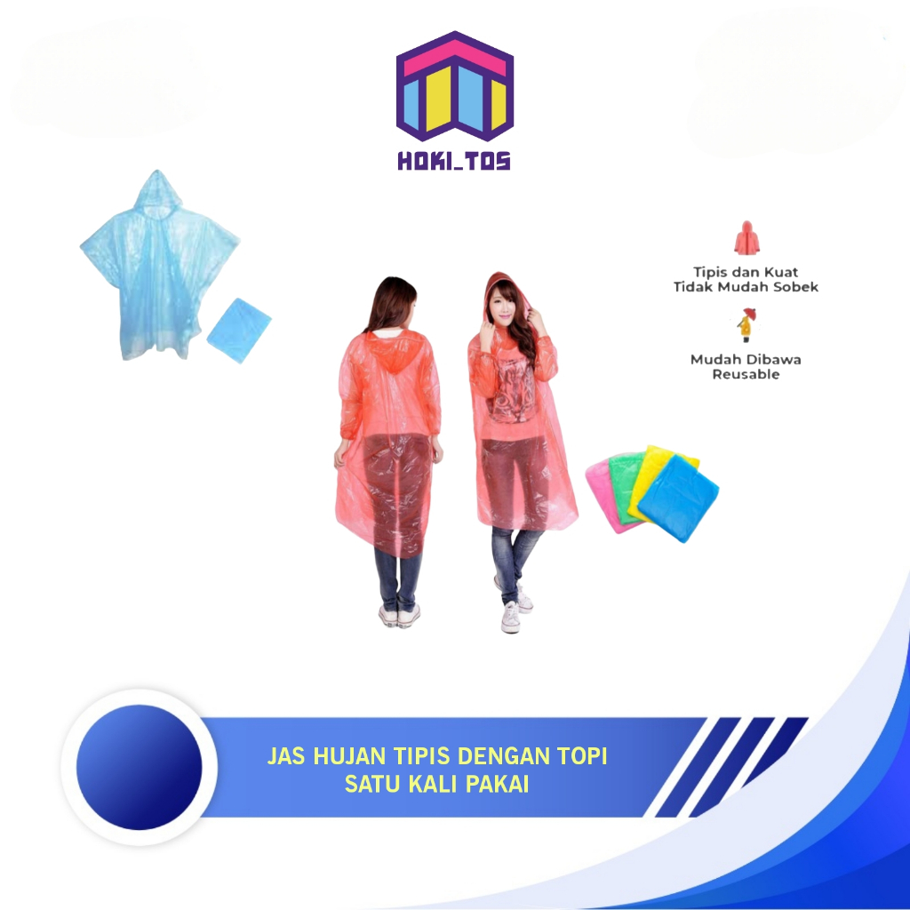 Jas Hujan Tipis Cewek Cowok Dewasa Sekali Pakai Raincoat Warna Warni