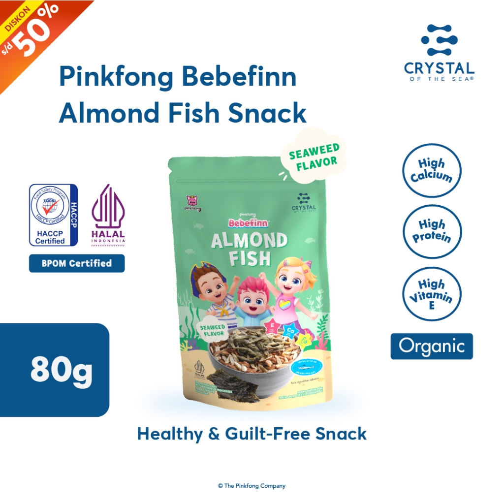 

Crystal of the Sea | Pinkfong Bebefinn Almond Fish Snack Seaweed 80gr / Ikan Teri Jengki Kacang Alamond Premium Rasa Seaweed