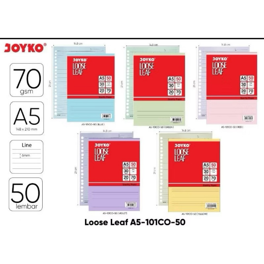 

Loose Leaf Joyko A5-101co warna (1pak=50lbr)