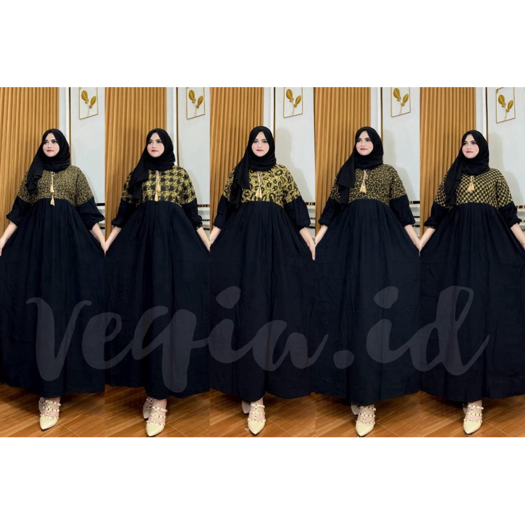 gamis hanania polos motif kombinasi tali lonceng | gamis model terbaru viral kekinian buat kondangan