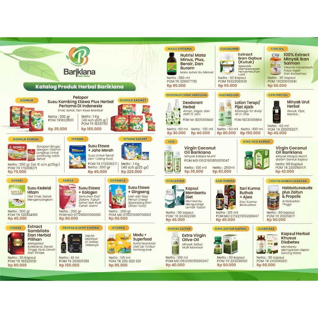 

Bariklana Susu Etawa Plus Herbal All Produk - Khusus Request Mitra