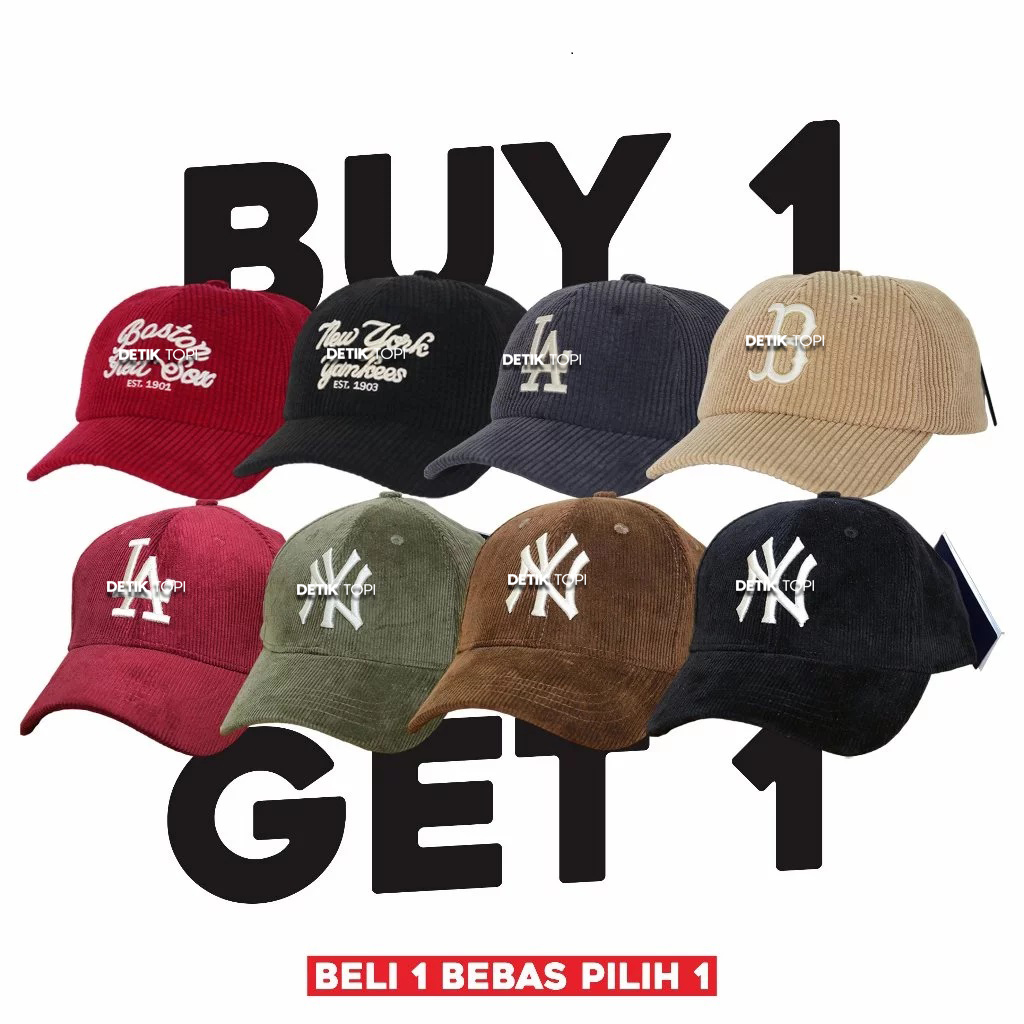 PROMO SALE BUY 1 GET 1 Topi Corduroy Baseball Cap MLB Korea Logo Bordir