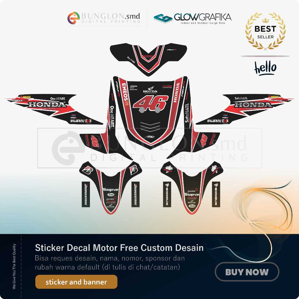 DECAL STIKER MOTOR CUSTOM HONDA BEAT KARBURATOR EDISI VR 46 HITAM