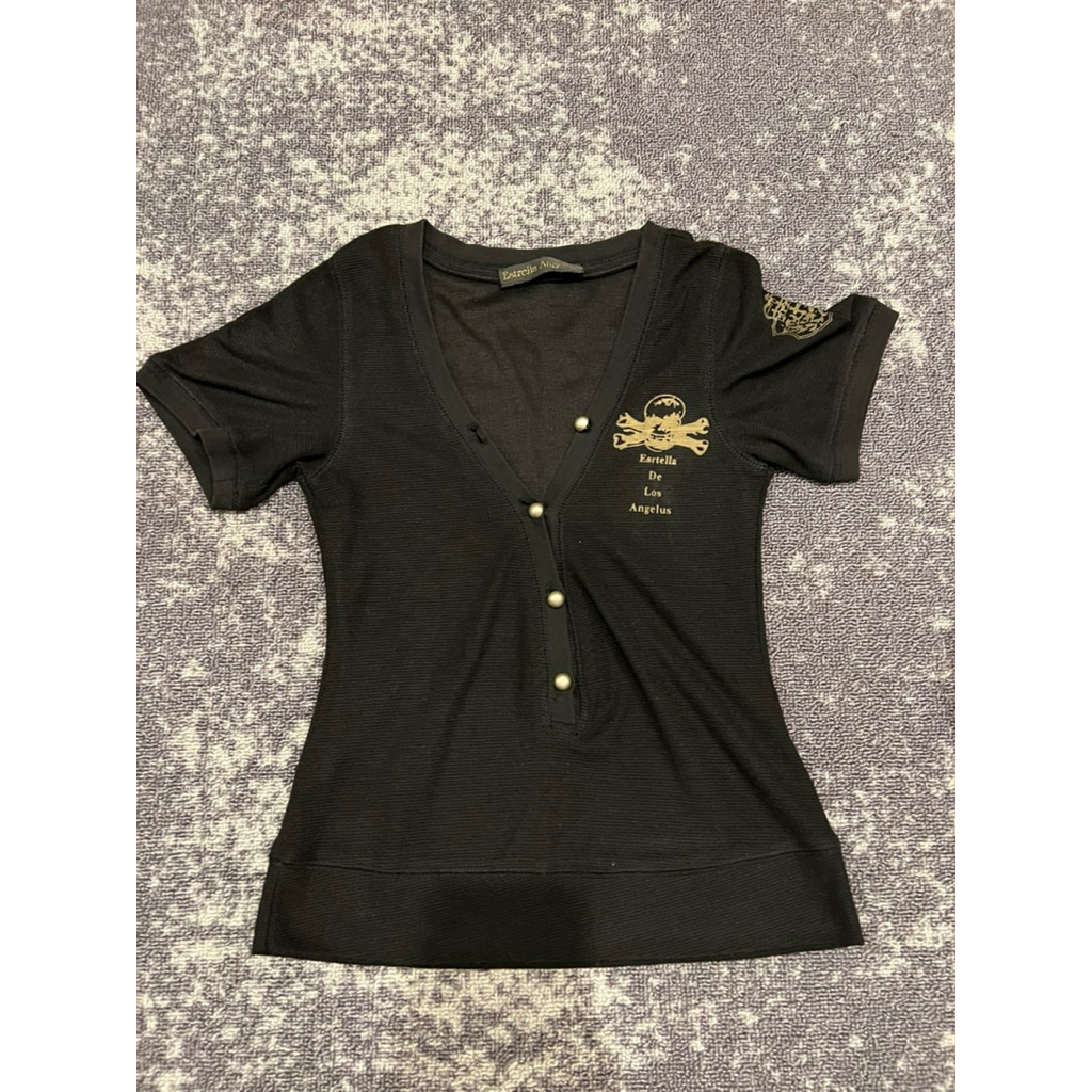 (Preloved) Estrella Angelus Black Henley Top