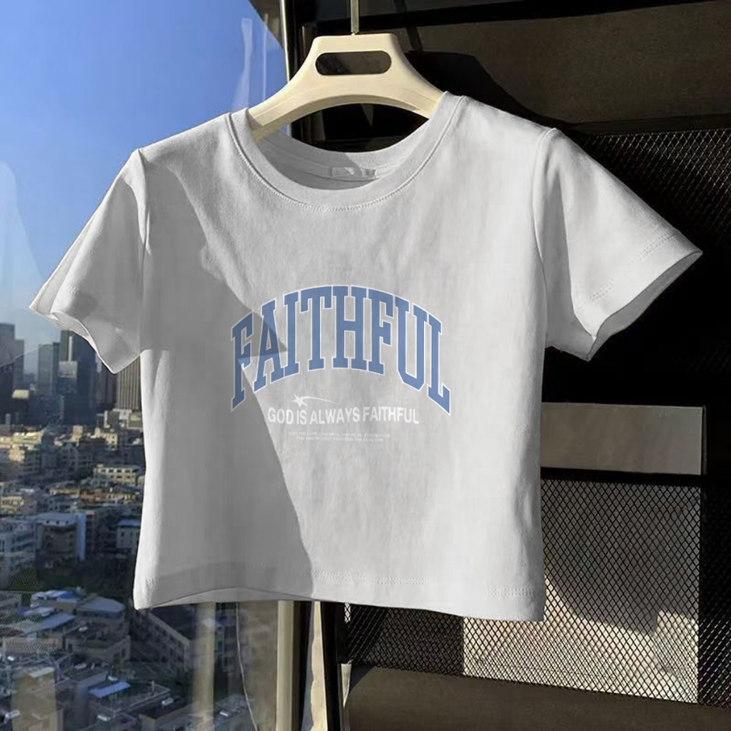 COD Ship locally T-shirt Crop Top Lengan Pendek Kaos Wanita Crop Top Korea FAITHFUL Kaos Crop Wanita