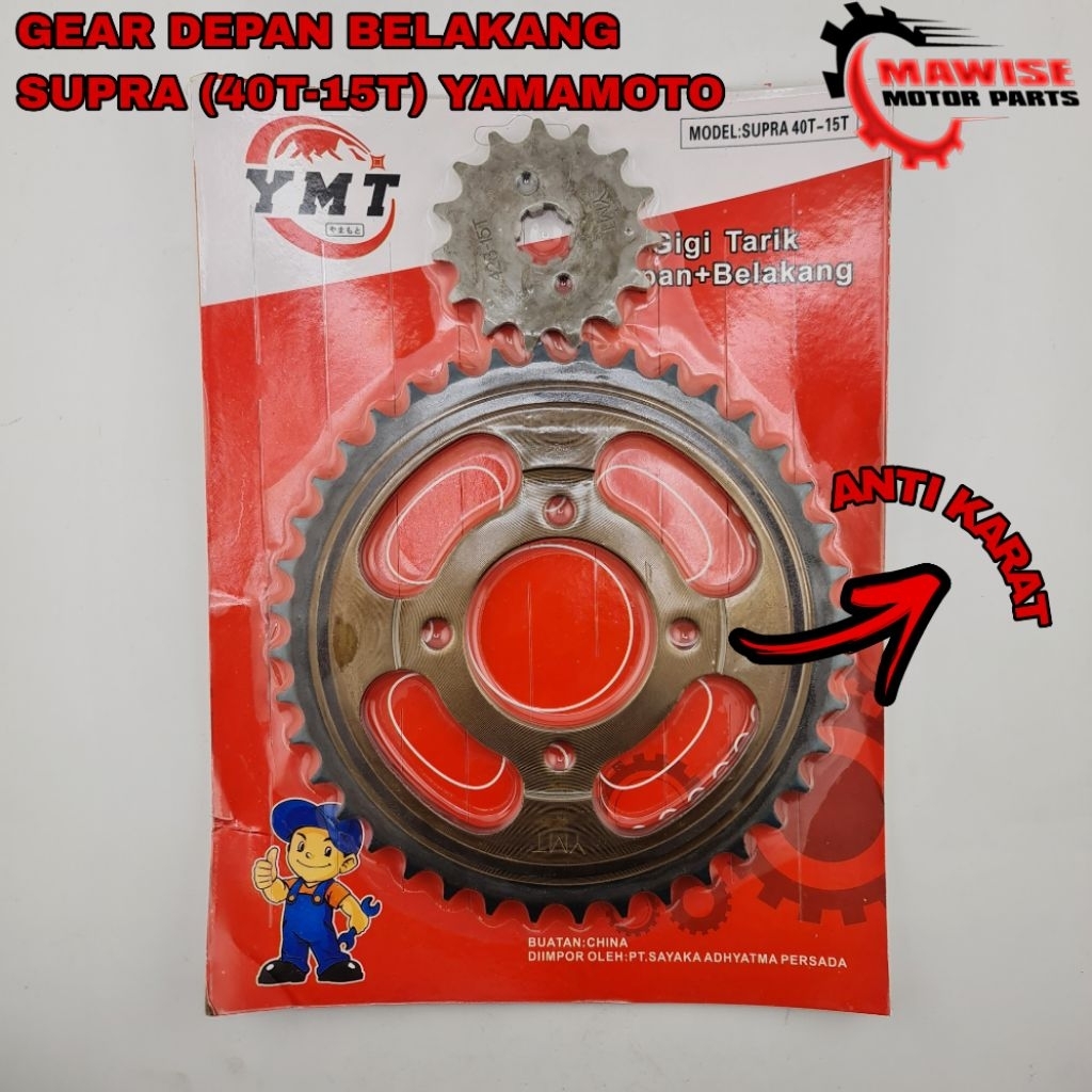 GEAR DEPAN BELAKANG SUPRA 40T-15T YAMAMOTO - Gear Press Gir Set Depan Belakang Supra x Lama 15T - 40