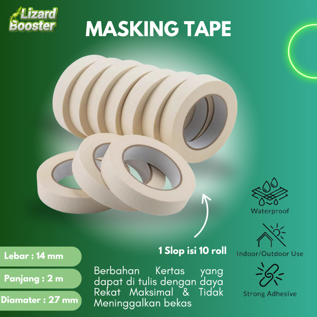 

Lizard Booster Lakban Kertas Masking Tape 14mm x 2m Tape Isolasi Kertas Selotip