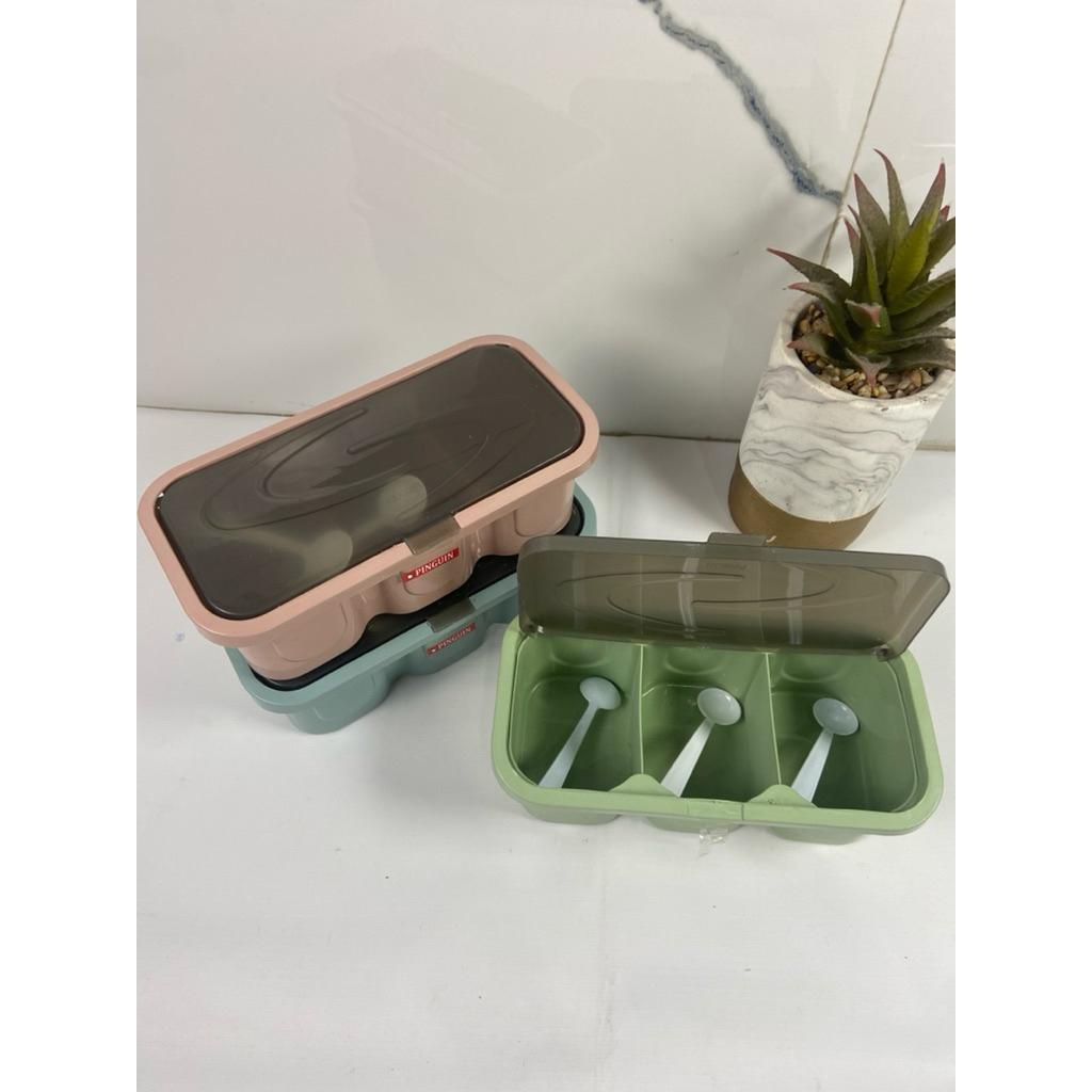 ( 3 PCS ) TEMPAT BUMBU PINGUIN / TEMPAT BUMBU 3 SKAT + 3 SENDOK KECIL BAHAN PLASTIK