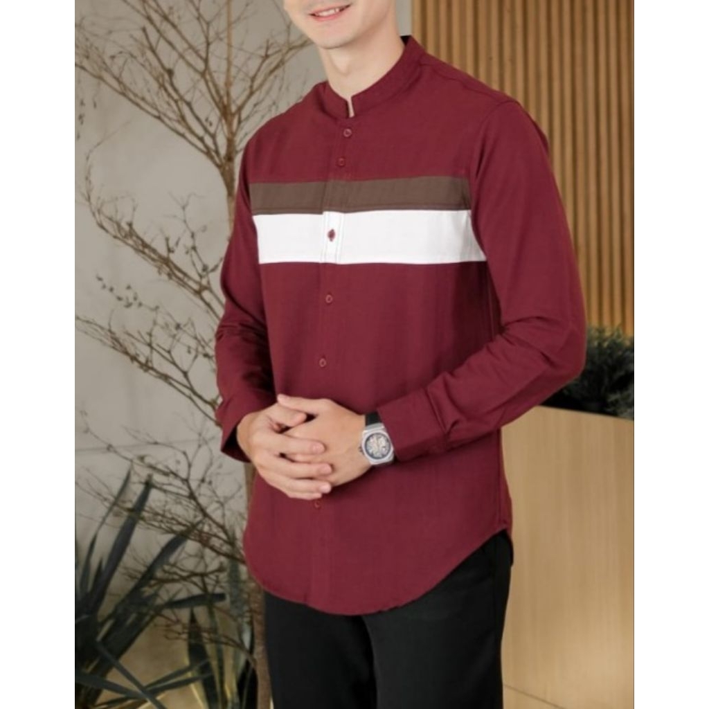 Kemeja Pria Linen Kombinasi Lengan Panjang/Kemko Pria Lengan Panjang Premium