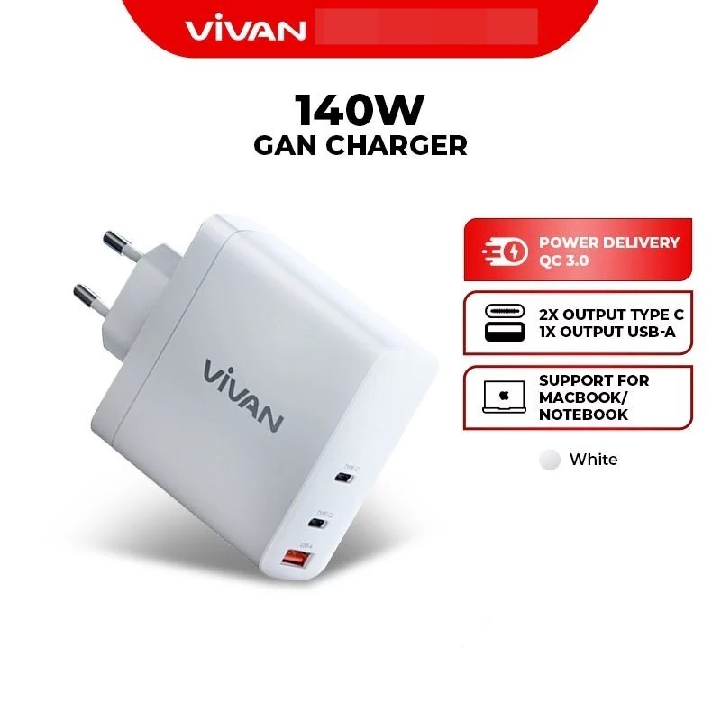 VIVAN GaN04 Adaptor Charger 3Port 140W 5A White