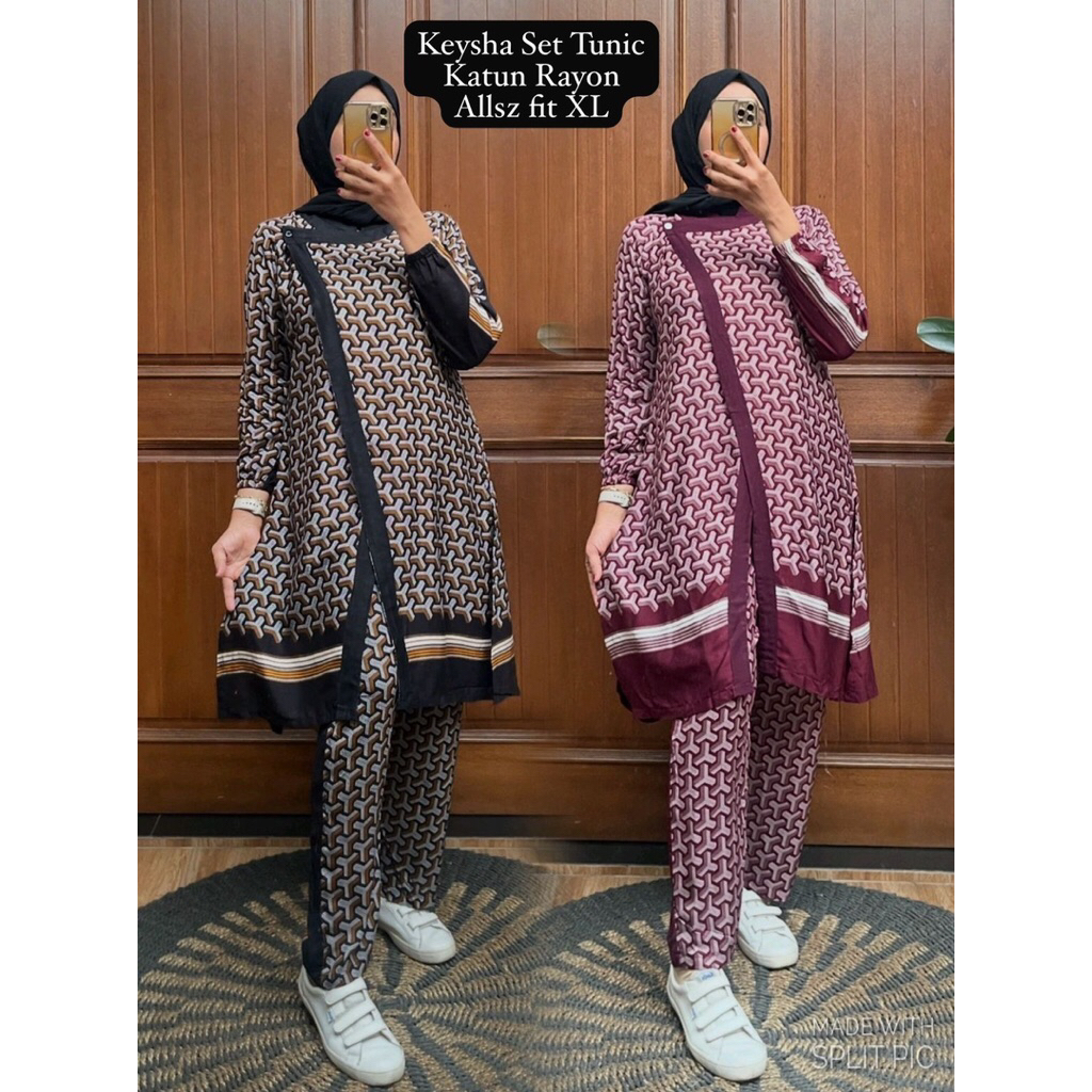 OneSet Keysha Outer Tunic Matt Rayon Premium Motif Bunga Bunga Motif Kotak Baju Setelan Adem Santai