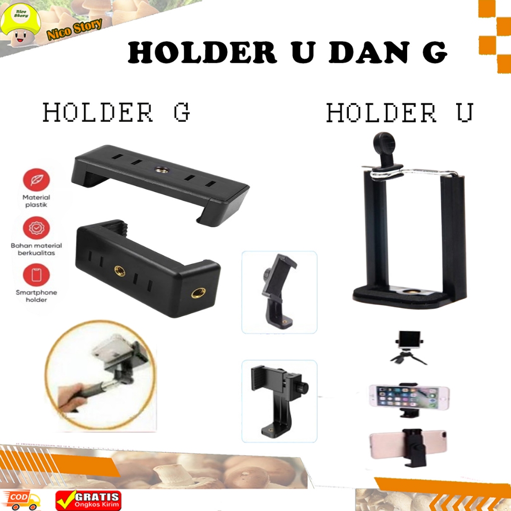 (NCS) Holder U Tebal 2 posisi lubang baut Untuk Hp Tripod Gorillapod gorilla gorila spider pod tongs