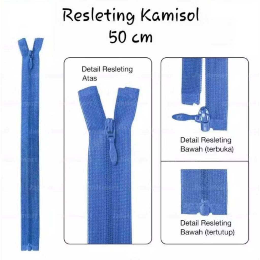 Resleting Kamisol 50 cm Merk Amco warna Hitam Putih Biru Dongker/ Navy Rit/ Seleting Camisol jepang