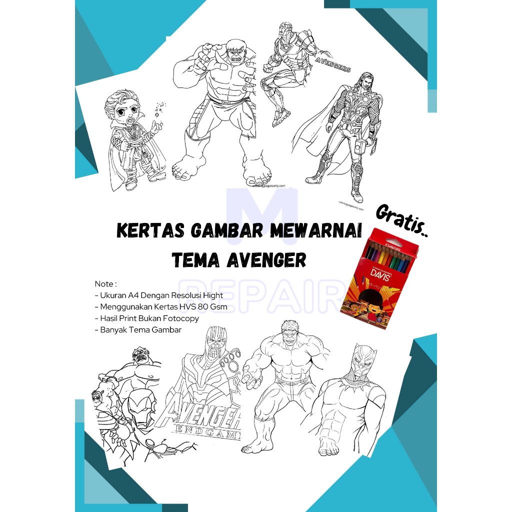 

10 Lembar Gambar Mewarnai Tema AVENGER Gratis Pensil Warna