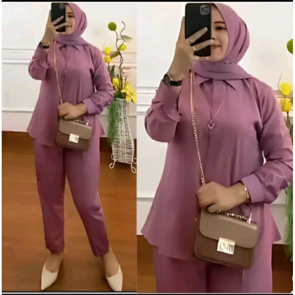 one set polos oversize katun premium setelan kameja wanita kekinian