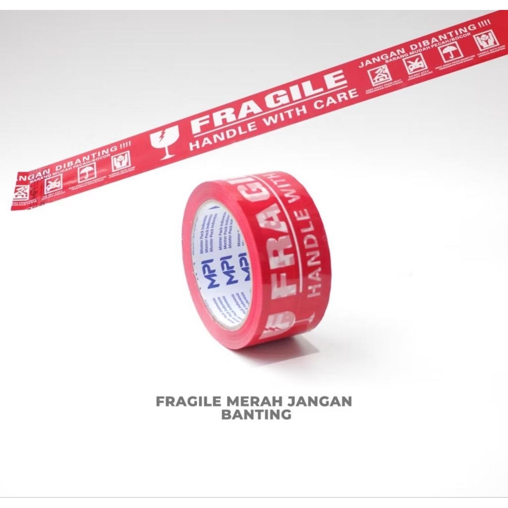 

Lakban Fragile MPI 48mm x 100 Yard Merah Jangan Dibanting Pecah Belah Isolasi Packing
