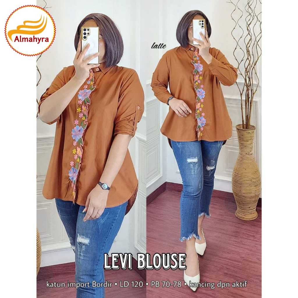 LEVI BLOUSE WANITA JUMBO SIZE XXL KATUN IMPORT MOTIF BORDIR PAKAIAN WANITA BAJU ATASAN