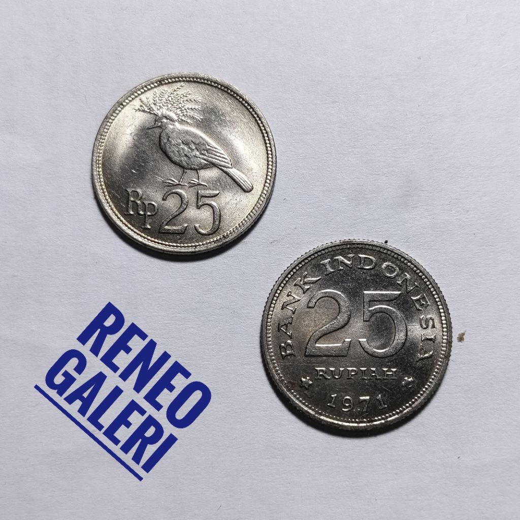 Berkilau Koin Rp 25 Rupiah Tahun 1971 Burung Dara Merpati Uang Kuno logam Indonesia Gress Baru