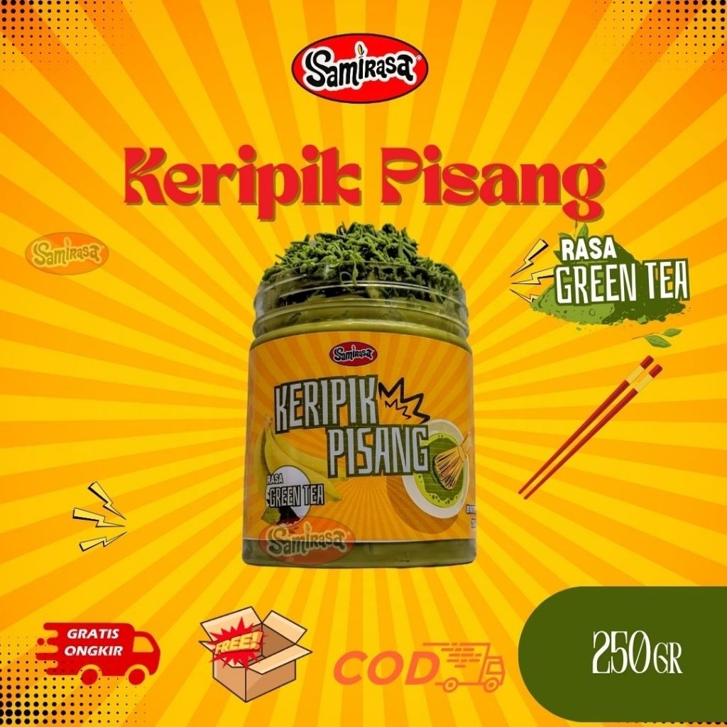 

Keripik Pisang Green tea SAMIRASA 1 Toples 250Gr - [Makanan Manis Kripik Matcha Green tea Banana Cemilan Snack Viral Premium Cokelat]