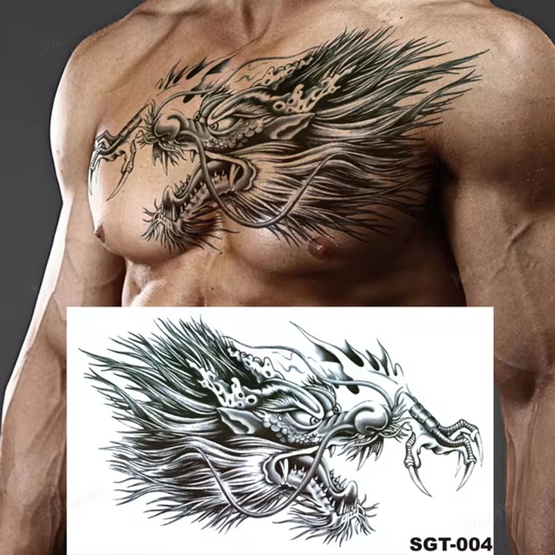 Ukuran Besar Tato Temporer Tatto Temporary Tahan Air Sementara SGT-004 NAGA HITAM BESAR BLACK DRAGON